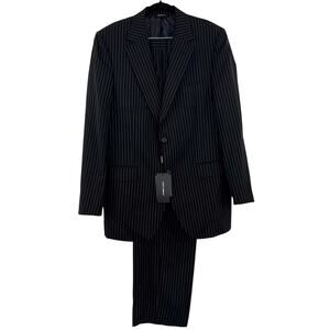 Dolce and Gabbana Virgin Wool Suit Black Striped Single Breasted Mens IT 52 Auth